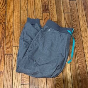 Figs Women's Gray Jogger Pants with Teal Drawstring